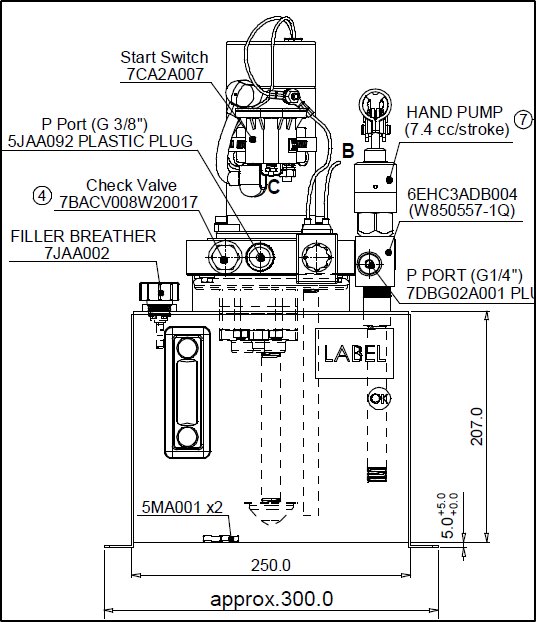 8WEBSFYN01- W80D SERIES-550W-12V-POWER PACK-VERTICAL 12L TANK WITH PENDANT CONTROL 
